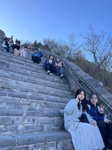 登上長城留影